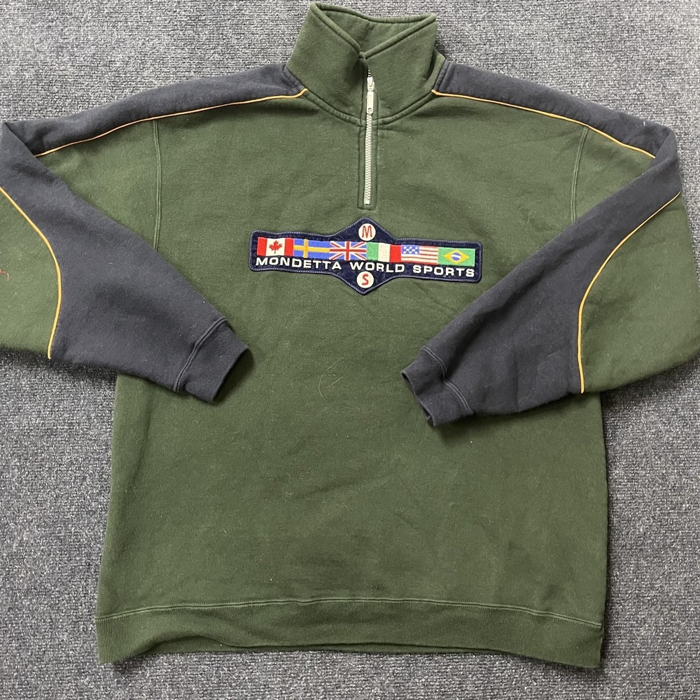 Mondetta World Sports Sweatshirt Mens Large Quarter Zip Flags Colorblock